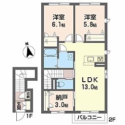 リラフォート西垣生 2LDKの間取図画像