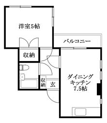 ニュー三番町ハイツ 1DKの間取図画像