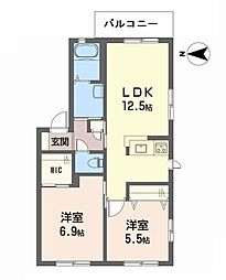 アルカディア辻町A 2LDKの間取図画像
