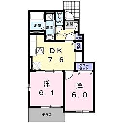 パークハイム椿1 2DKの間取図画像