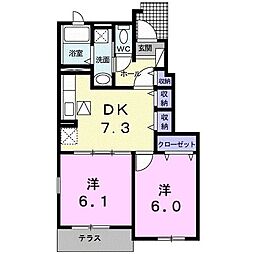 モリジェラートB 2DKの間取図画像