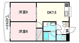 KBコート本町2 2DKの間取図画像