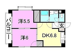 第98杉フラット 2DKの間取図画像