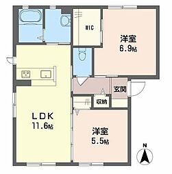 クレセオ森A 2LDKの間取図画像