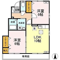 グランモア石井B 2LDKの間取図画像