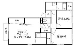 フォブール福音寺 2LDKの間取図画像