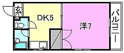 ルナ・ソレイユ桑原 1DKの間取図画像