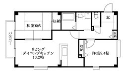 フォブール牧野B棟 2LDKの間取図画像