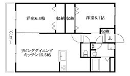 ジュネス2 2LDKの間取図画像