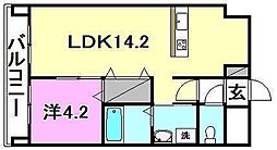 ひかりハイツ石手川 1LDKの間取図画像
