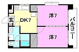 アプリーテ2 2DKの間取図画像