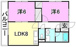 アイリス大英越智 2LDKの間取図画像