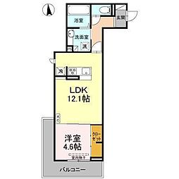 フェリシア朝生田 1LDKの間取図画像