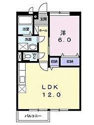 シャトー野口2 1LDKの間取図画像