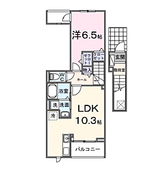ソレイユ 2階1LDKの間取り