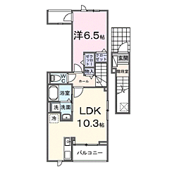 ソレイユ 2階1LDKの間取り