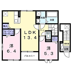 鶴ヶ島市新町4丁目アパート 2LDKの間取図画像