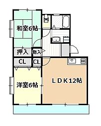 黒岩マンション神明 2LDKの間取図画像