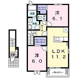 アヴニール　ジン　Ａ 2階2LDKの間取り