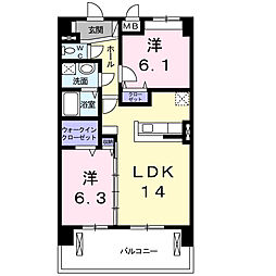 クレアトゥール 5階2LDKの間取り