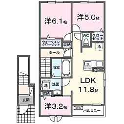 新橋アパートI 2階3LDKの間取り