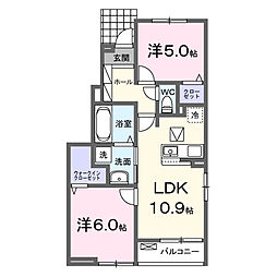 新橋アパートII 1階2LDKの間取り