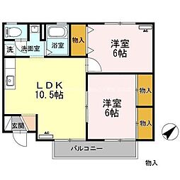 ニューセジュール竹しまB 2LDKの間取図画像