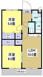 MANSION紫雲E 2LDKの間取図画像