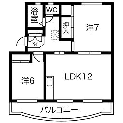 グリーンハイツ萩丘B 2LDKの間取図画像