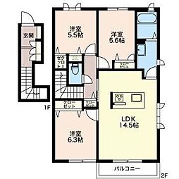 マストタウン愛野南B 3LDKの間取図画像
