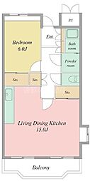 マンション・アピカ 1LDKの間取図画像