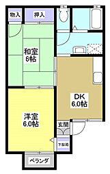 リヴェールC 2DKの間取図画像