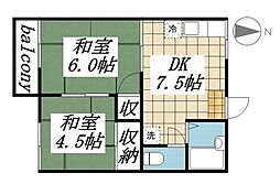 コーポ本間 2DKの間取図画像