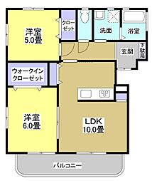 パーシモンコート 2LDKの間取図画像