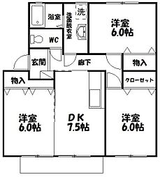 エスポワールミシマB 2LDKの間取図画像