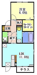 ブランシェB 1LDKの間取図画像