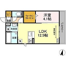 浜松市中央区篠ケ瀬町アパート 1LDKの間取図画像