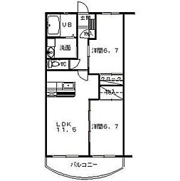 エスポワール 2LDKの間取図画像