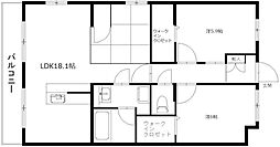 長屋マンション 2LDKの間取図画像