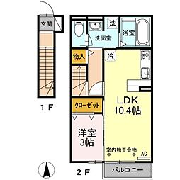 ドエル上西 1LDKの間取図画像