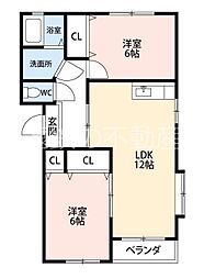 マンションエイト鴨江 2LDKの間取図画像