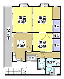 稲建ハイツ 3DKの間取図画像