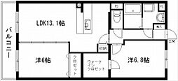 クレイドルステージ初生 2LDKの間取図画像