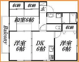 臨江ハイツ2号館C 3DKの間取図画像