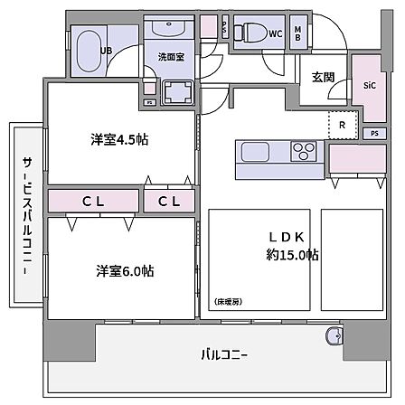 2LDK、価格4180万円、専有面積60.07m2、バルコニー面積14.87m2