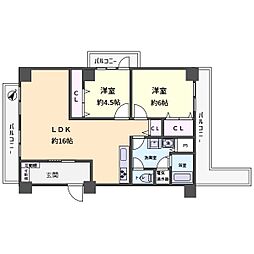 カーサ東淀川 2LDKの間取図画像