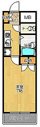 メルベーユTハイツ 1Kの間取図画像
