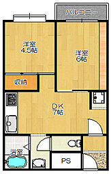 マンションウエストプラザ 2DKの間取図画像