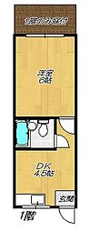 ラ・フォーレ新石切西棟 1DKの間取図画像