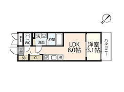 S-MOVE庚午北 402 4階1LDKの間取り